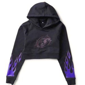 Flame Sequin Cropped Hoodie SMALL Full Send Purple